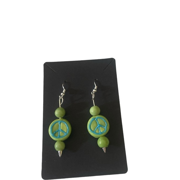 Handcrafted Green Peace Sign Pierced Earrings - Picture 6 of 8